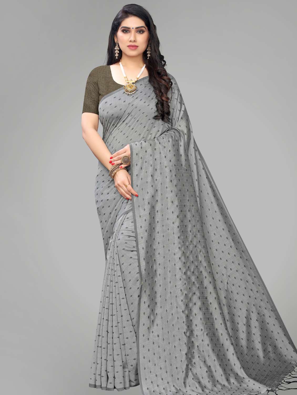 self design solid saree with blouse