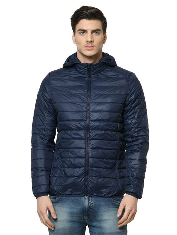 navy blue solid quilted jacket