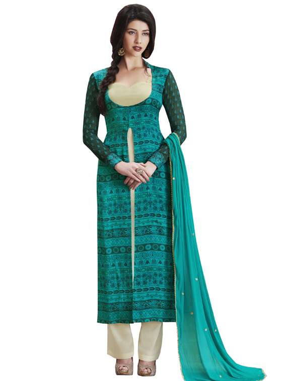 printed straight pant semi-stitched suit