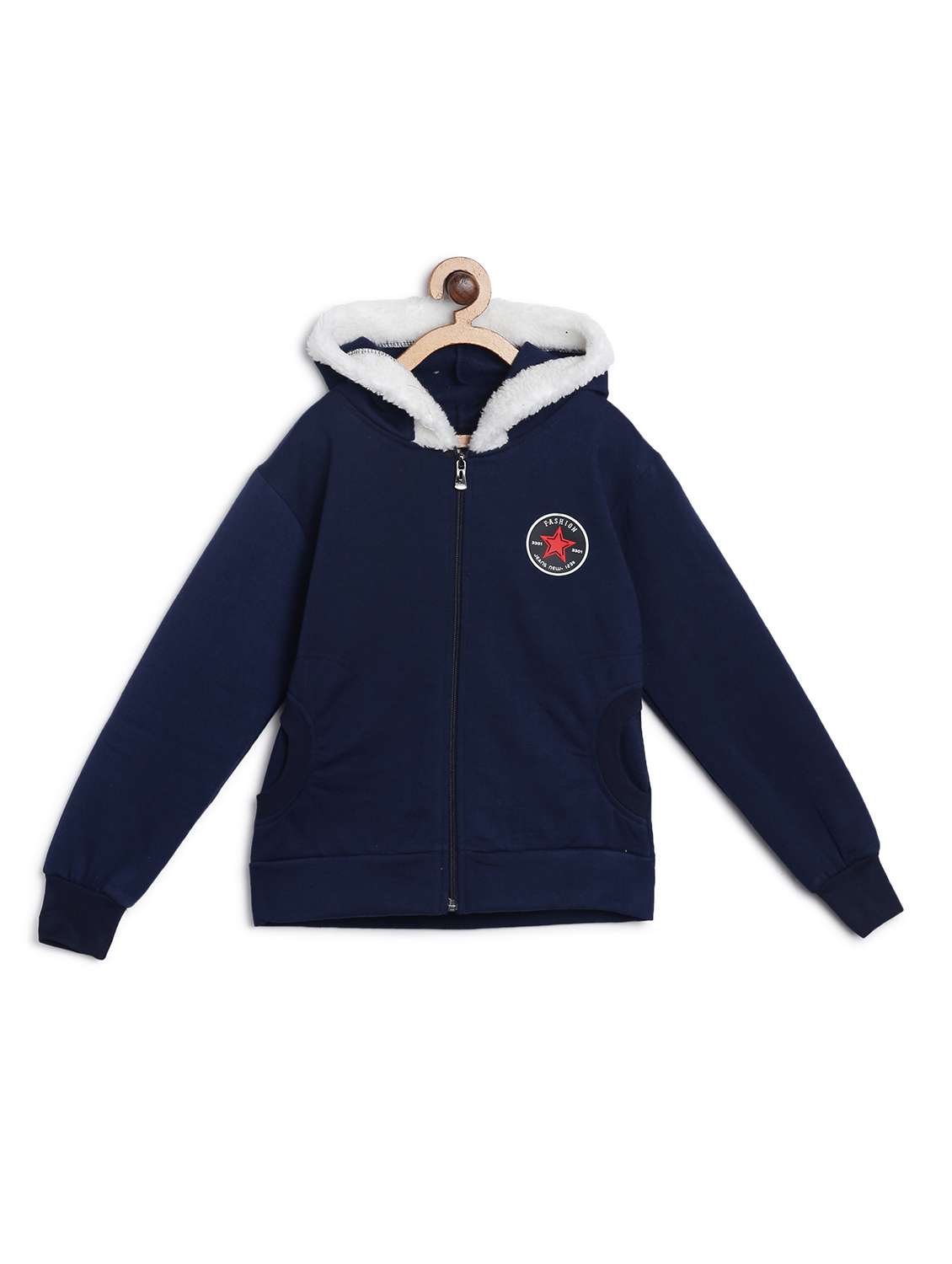 navy blue fleece sweatshirt