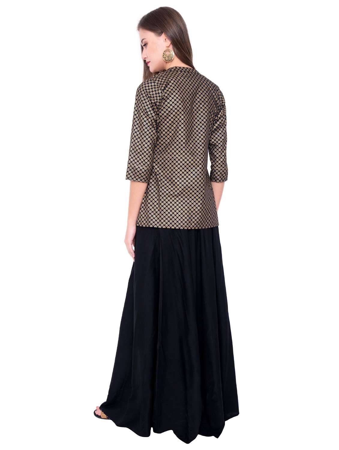 solid skirt top set with printed jacket - 17244780 - Standard Image - 2