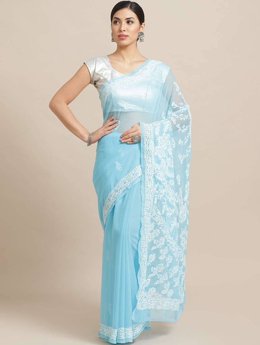 solid chikankari saree with blouse