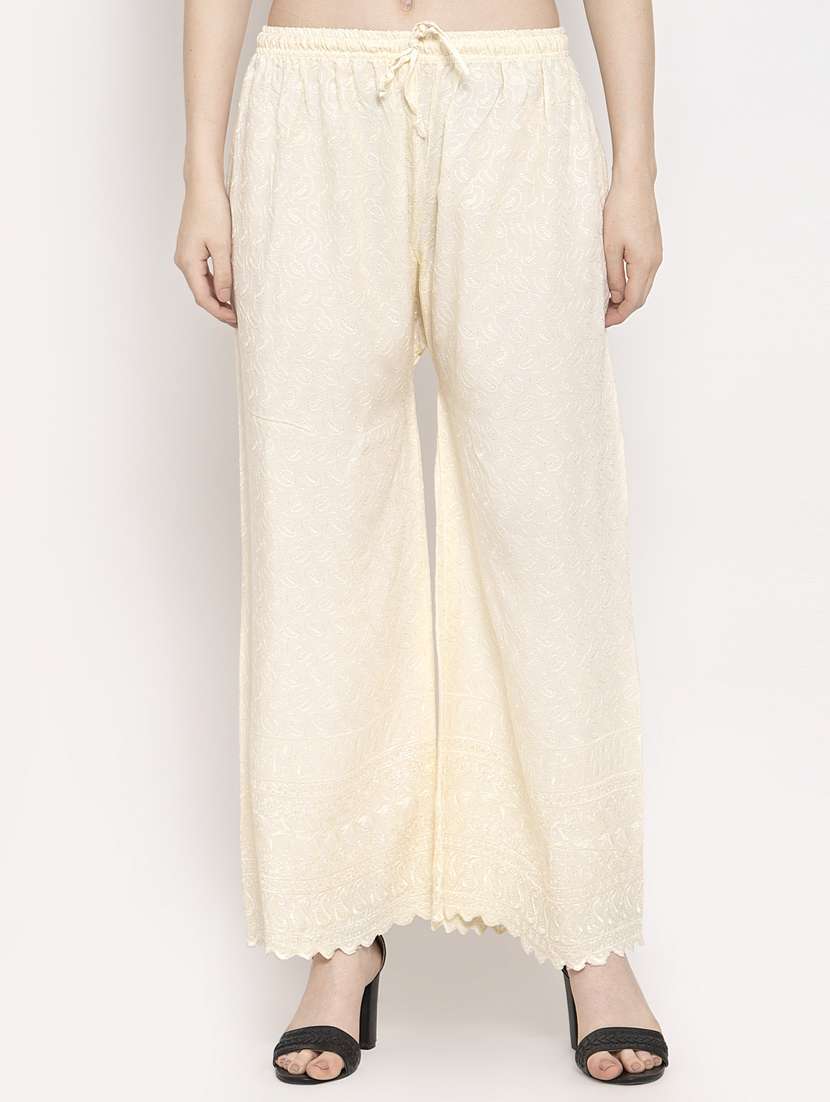 drawstring waist embroidered palazzo 