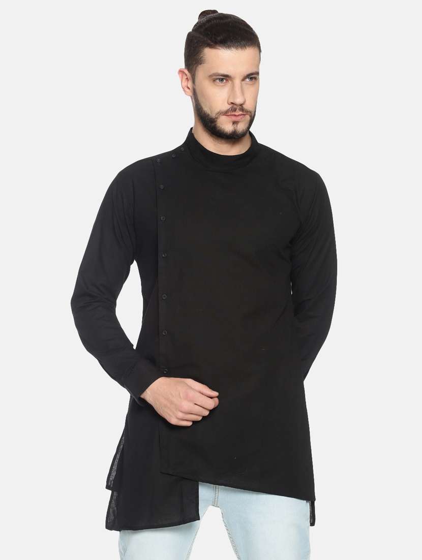 black solid asymmetric kurta