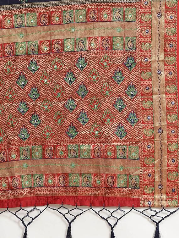 mirror work woven saree with blouse - 17258504 - Standard Image - 2