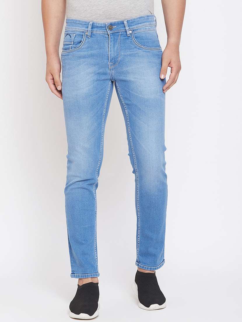 blue light washed denim jeans