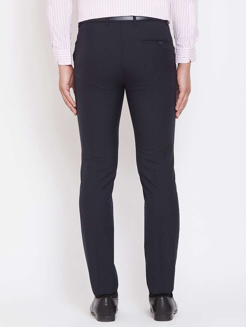 navy blue solid flat front formal trouser - 17263469 - Standard Image - 2