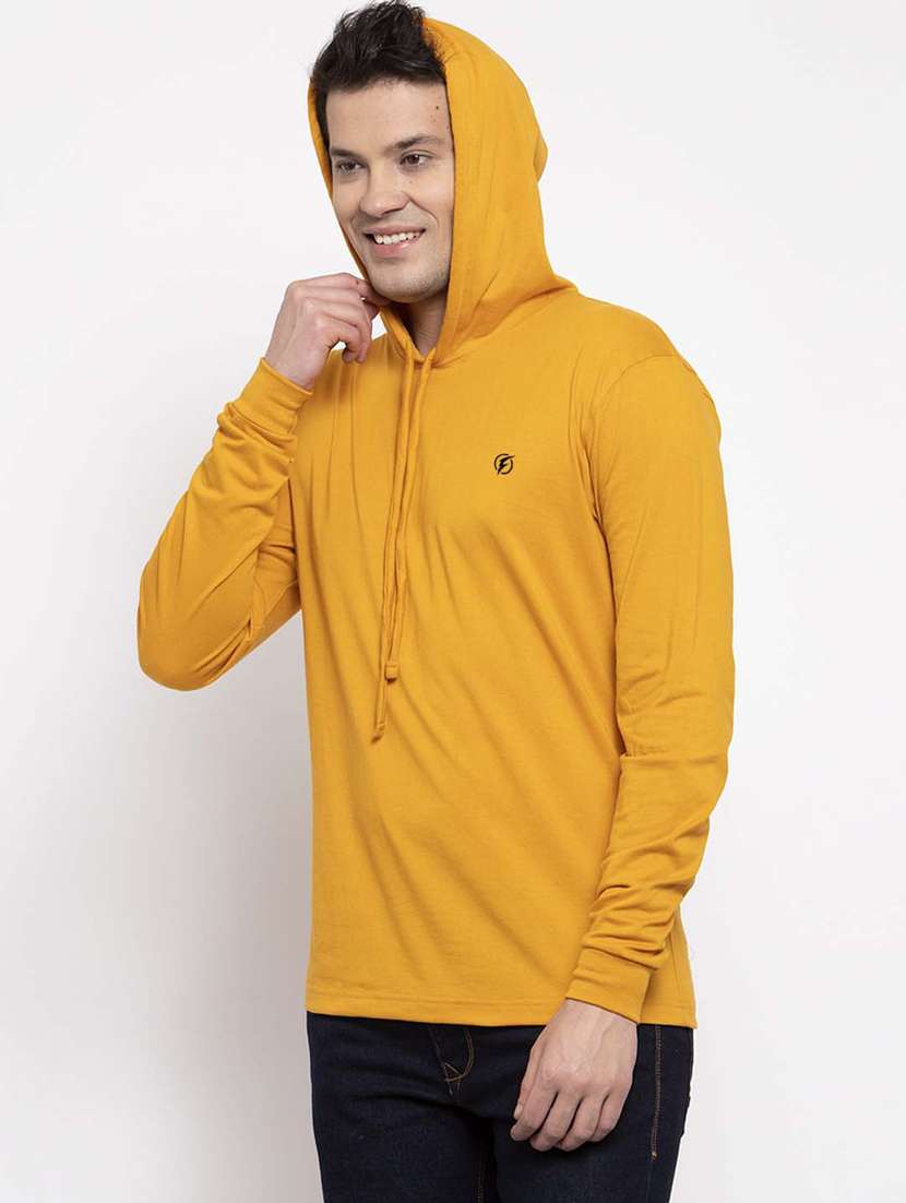 mustard solid hooded t-shirt - 17263990 -  Standard Image - 2