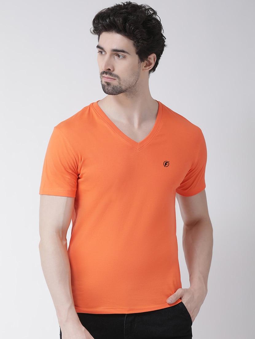 men orange slim fit solid t-shirt - 17264544 - Zoom Image - 0