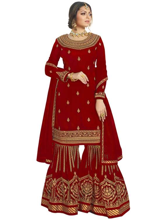 embroidered sharara semi-stitched suit