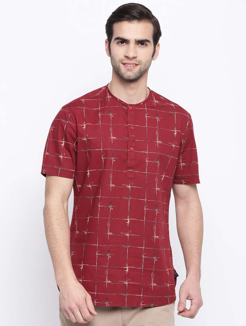 red checkered short kurta