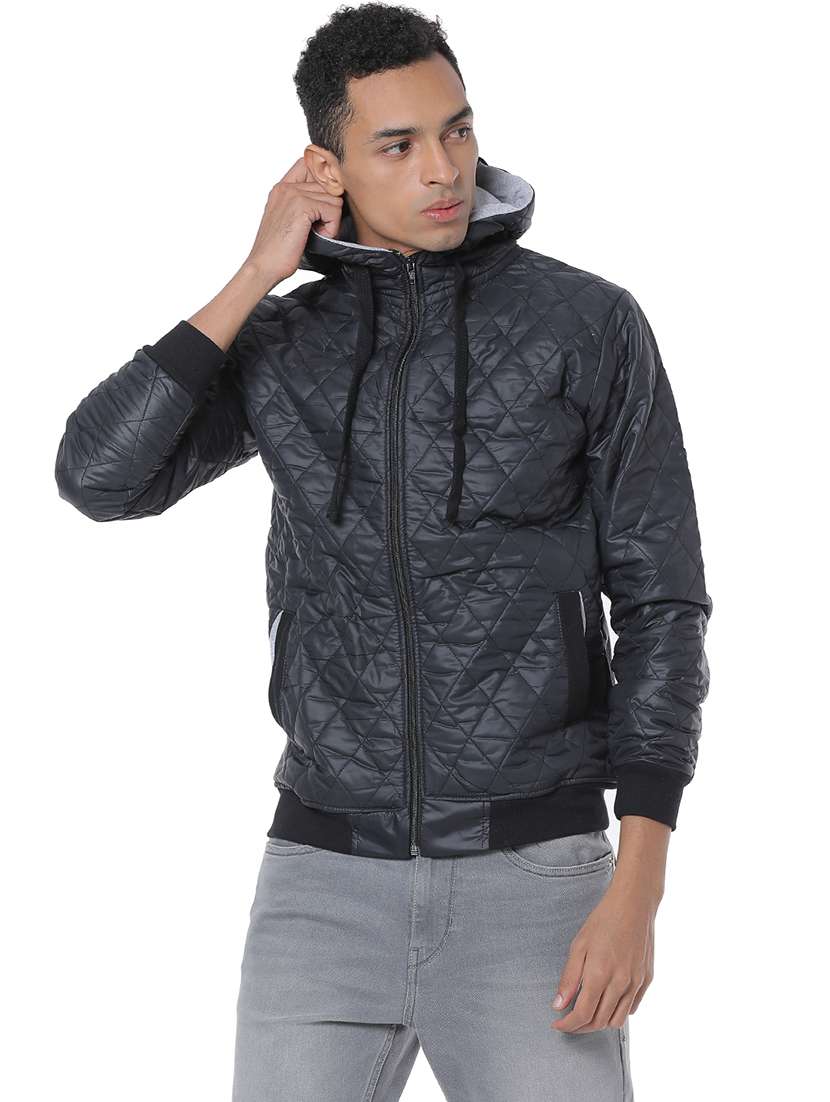 black solid quilted jacket