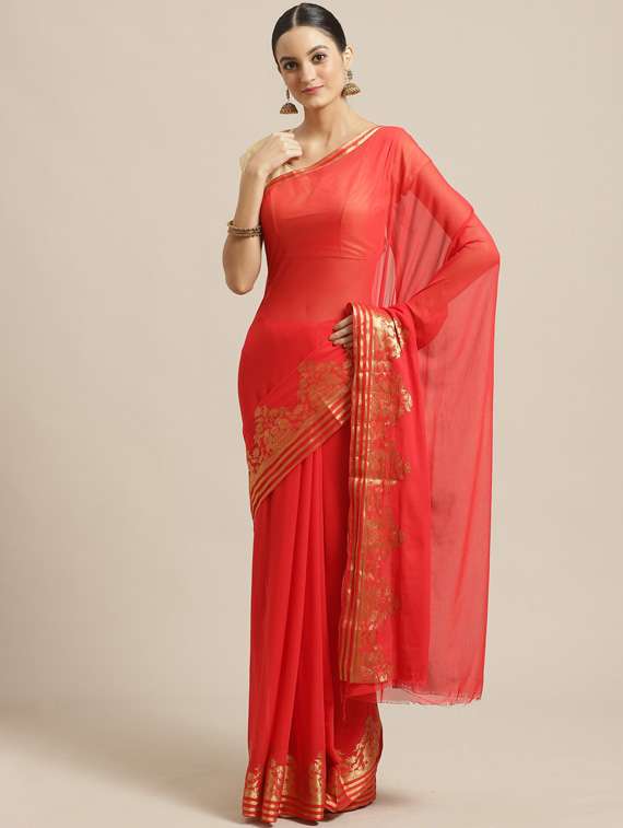 solid woven saree with blouse