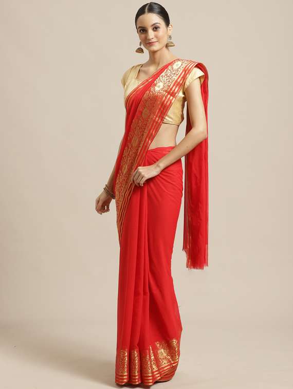 solid woven saree with blouse