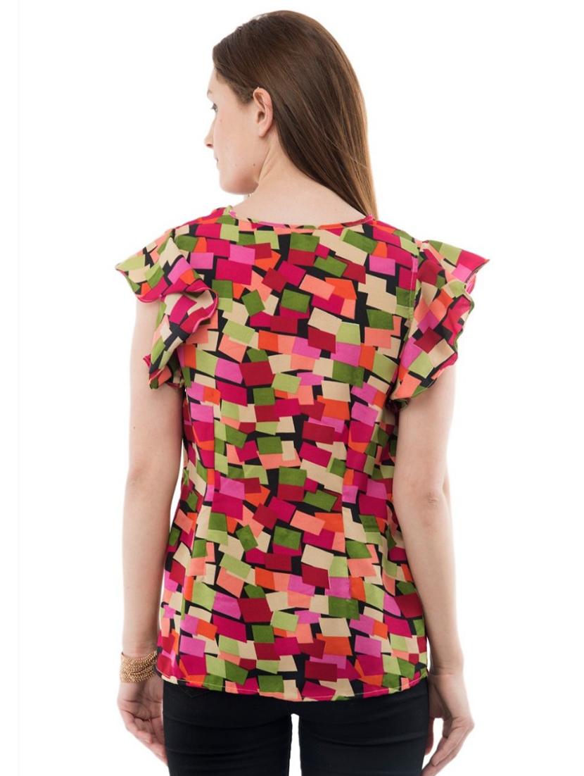 ruffle sleeved abstract top - 17272394 - Standard Image - 2