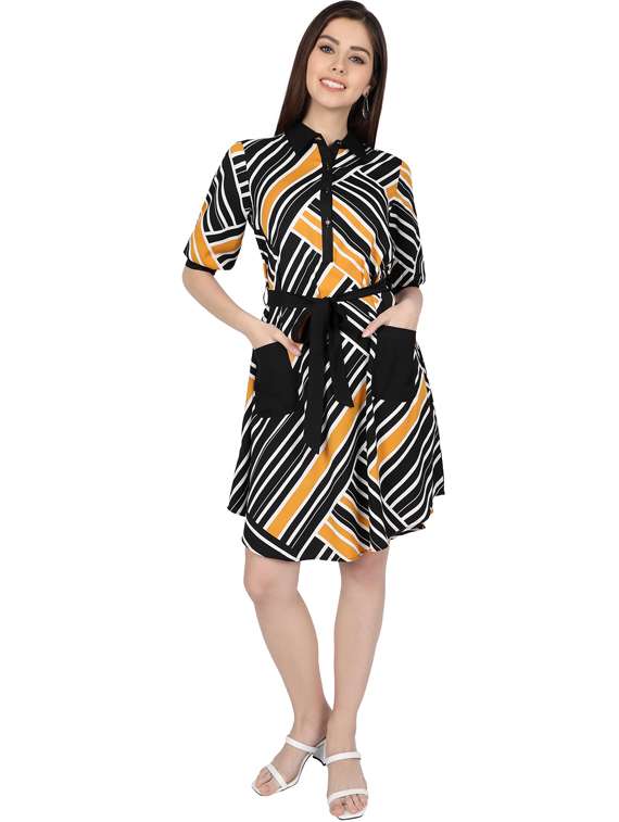 tie front abstract shirt dress