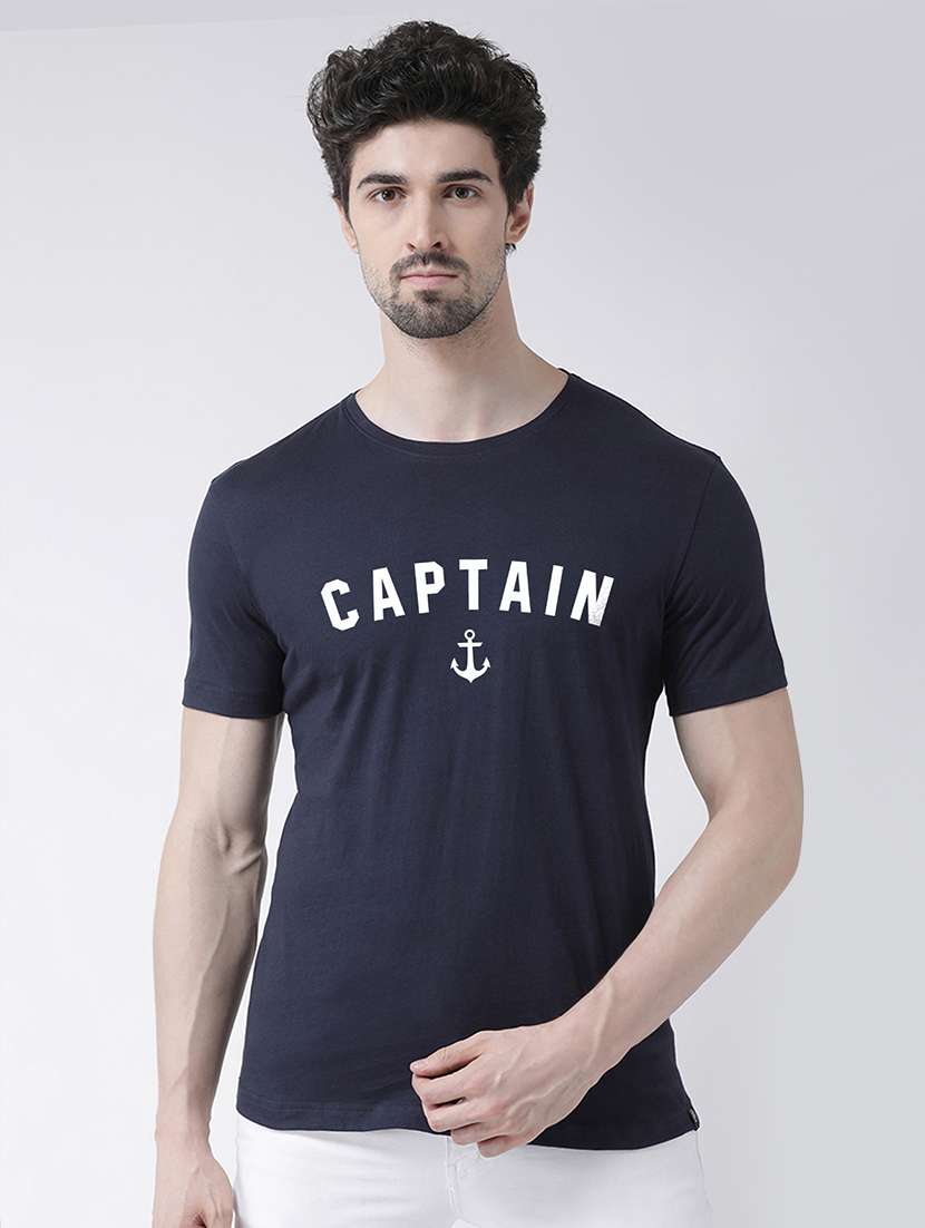 navy blue chest print t-shirt