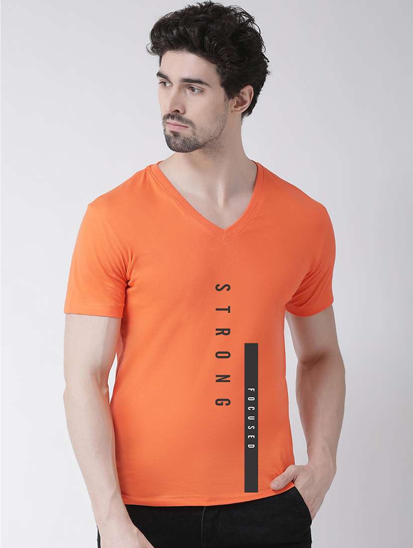 men orange slim fit front print t-shirt - 17275282 - Zoom Image - 0