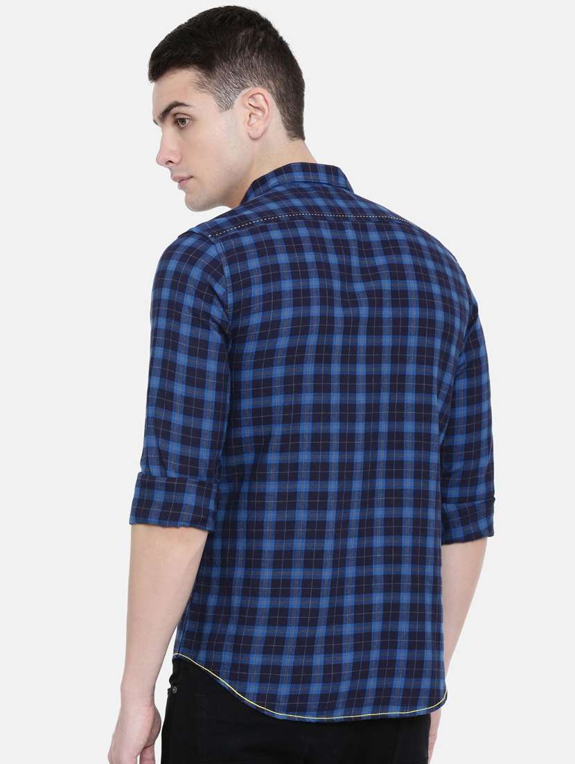 navy blue checkered casual shirt - 17275612 - Standard Image - 2