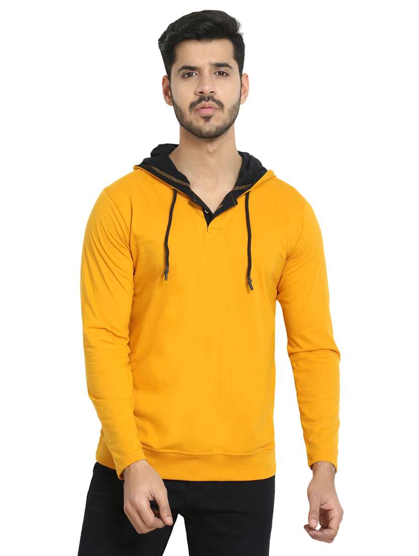 yellow solid hooded t-shirt