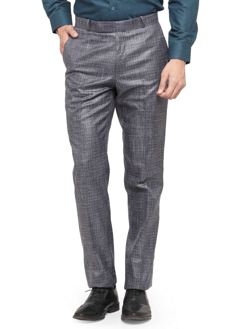 grey checkered flat front formal trouser