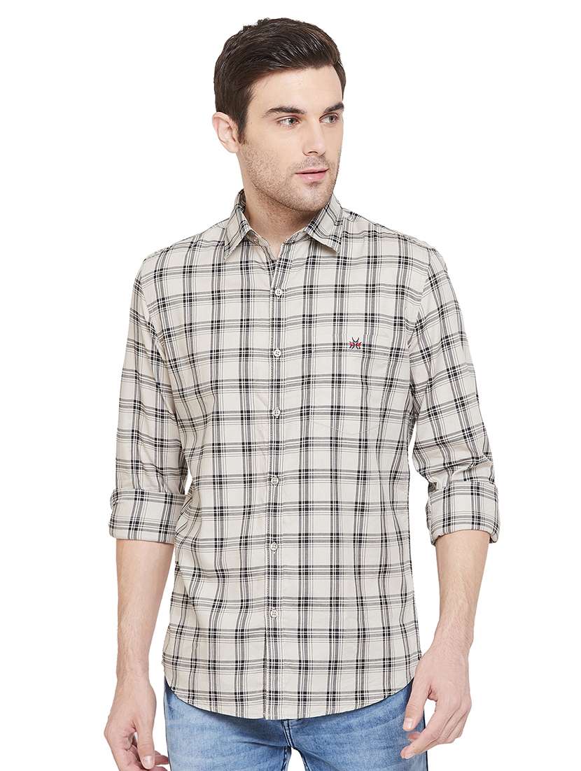 beige checkered casual shirt