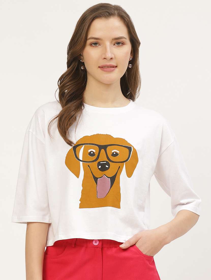 women's chest print round neck t-shirt