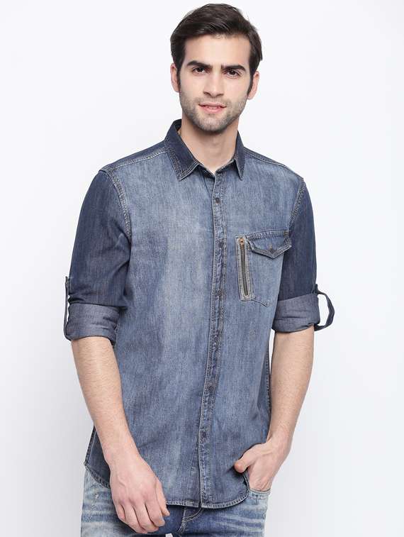 blue faded denim casual shirt