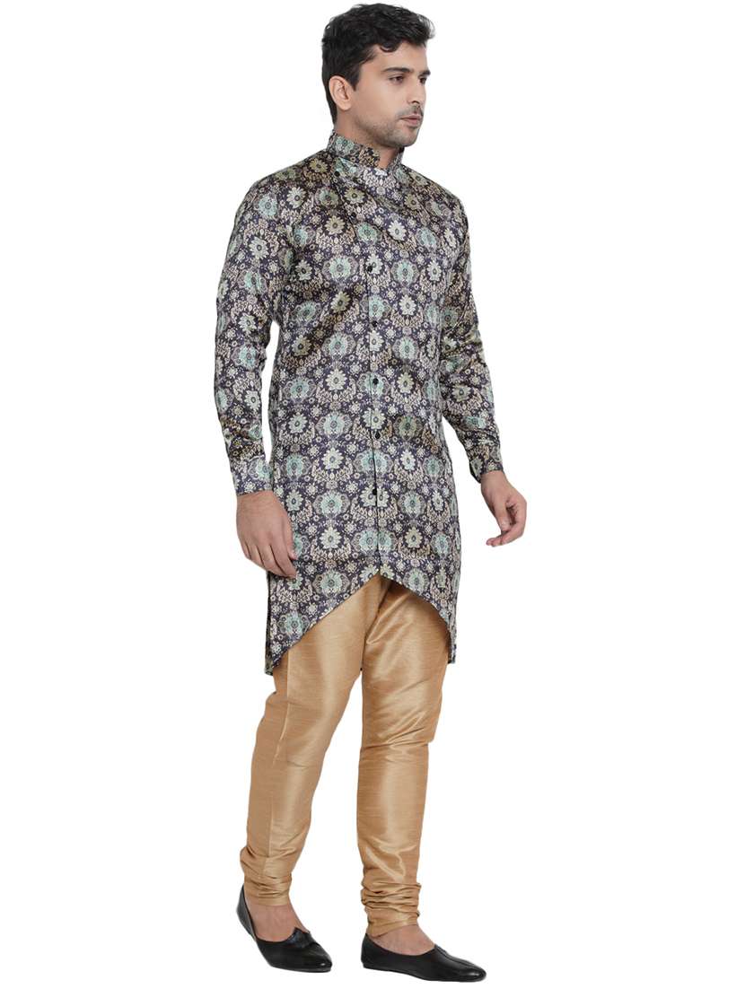 blue printed silk blend asymmetric kurta - 17287451 -  Standard Image - 2