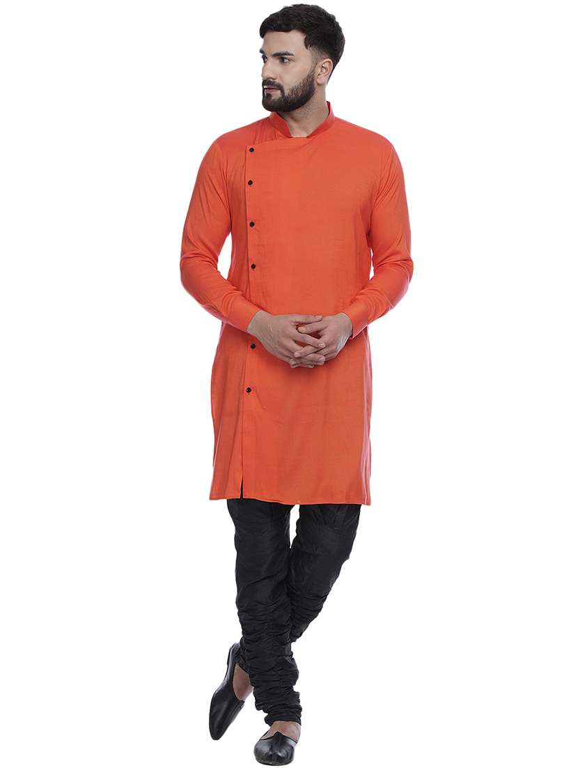orange solid long kurta