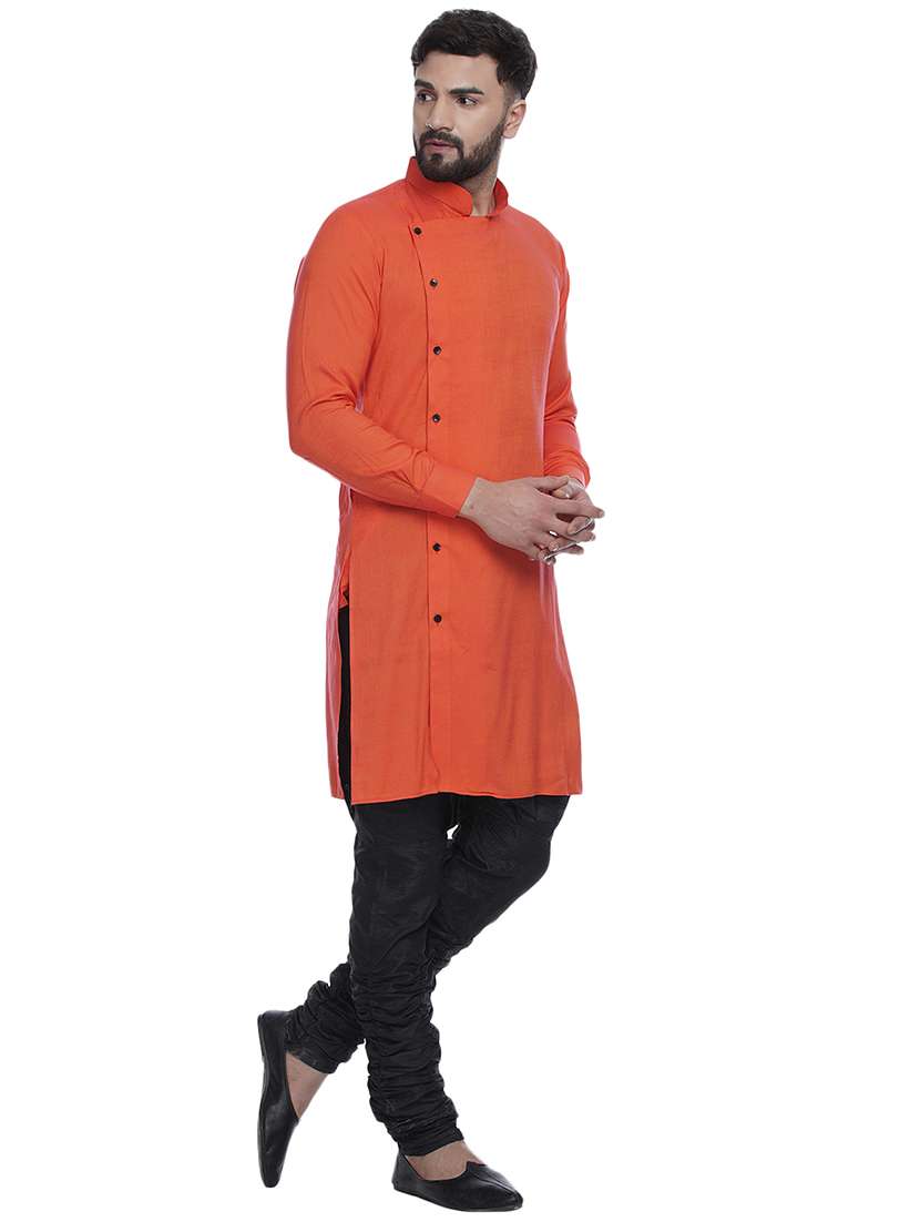 orange solid long kurta - 17287459 -  Standard Image - 2