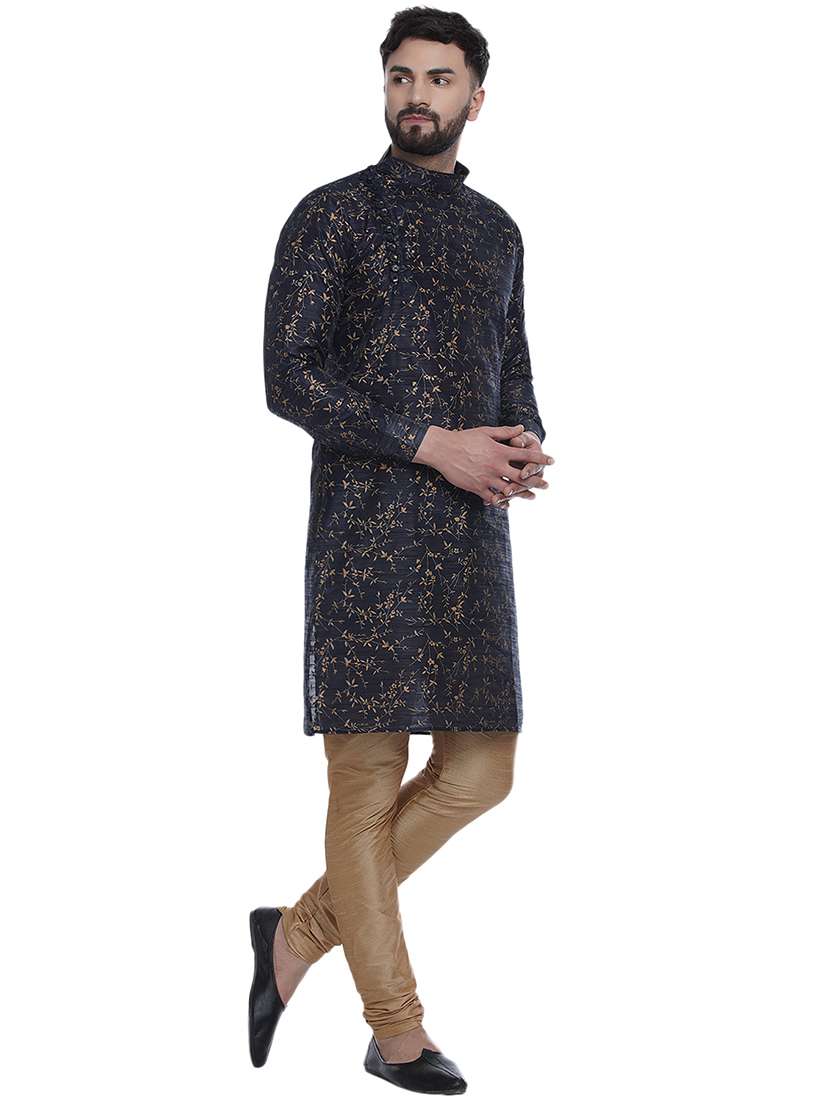 navy blue self design silk blend long kurta - 17287466 -  Standard Image - 2
