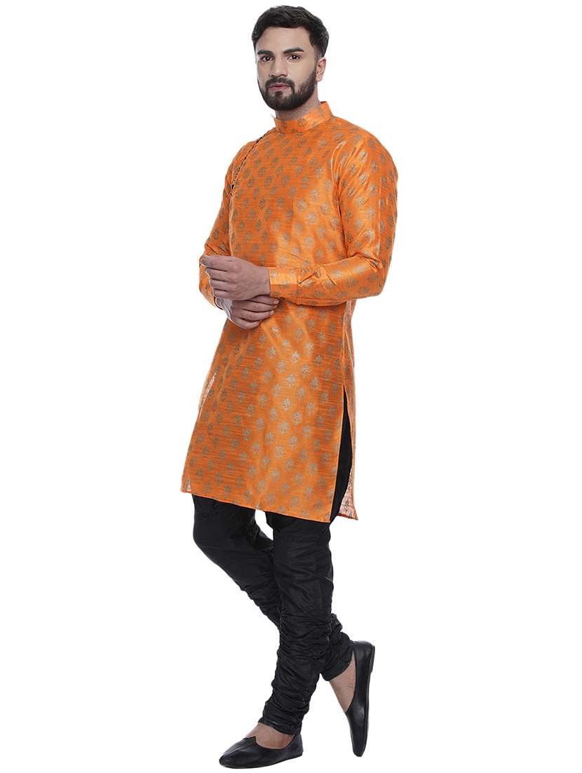 orange printed silk blend long kurta - 17287472 - Standard Image - 2