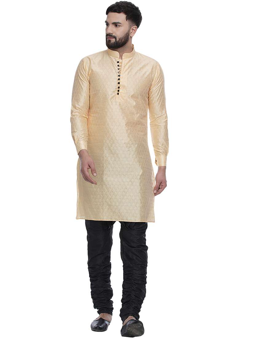 yellow jacquard silk blend long kurta