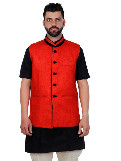 red solid nehru jacket - 17287525 - Standard Image - 0