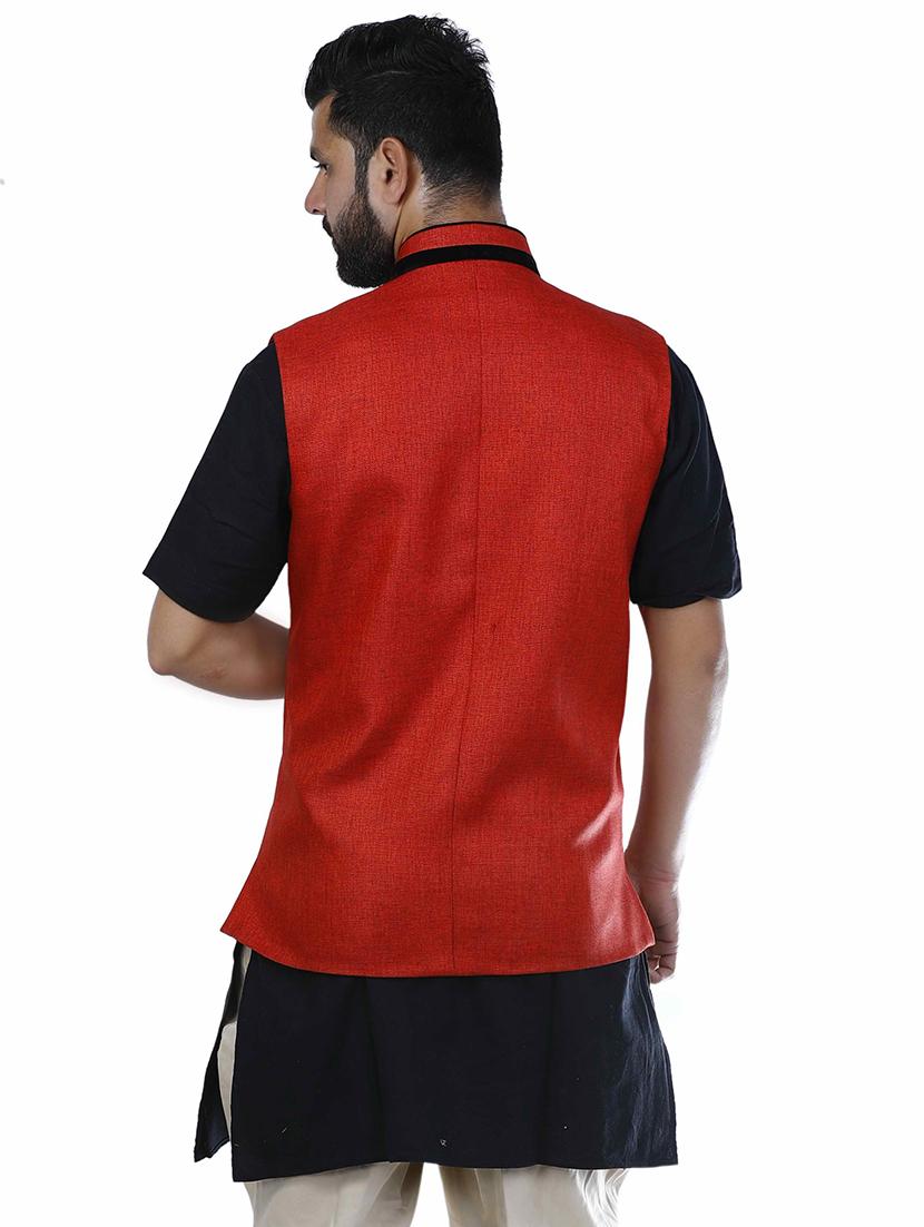 red solid nehru jacket - 17287525 - Standard Image - 2