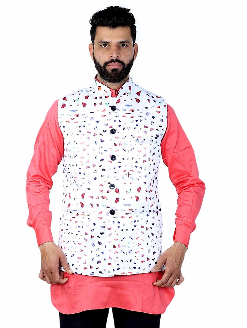 white printed nehru jacket - 17287535 - Zoom Image - 0