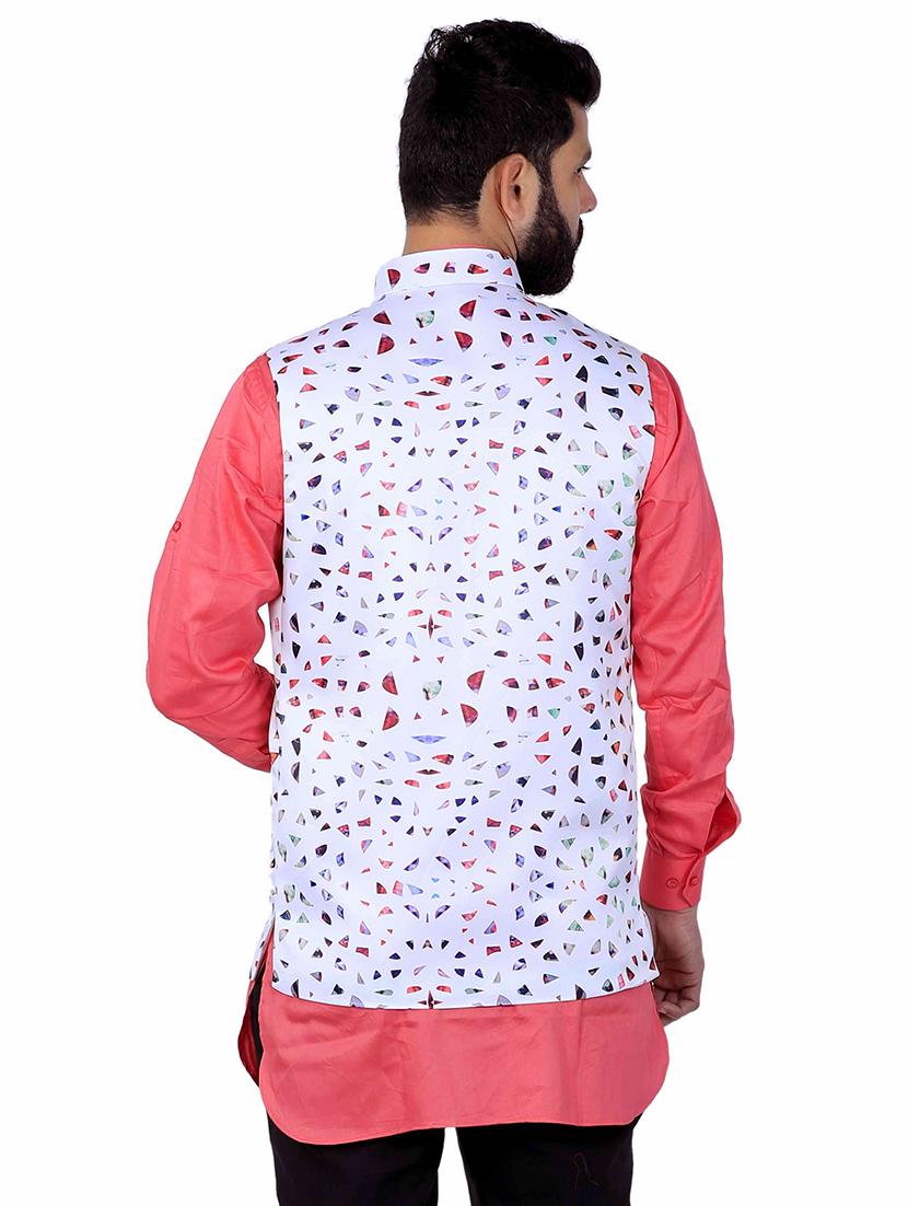 white printed nehru jacket - 17287535 - Standard Image - 2