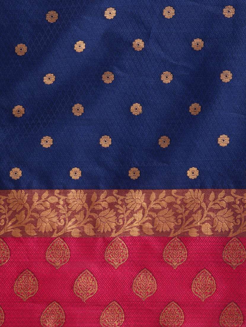 navy silk blend kanjivaram saree with blouse - 17290153 -  Standard Image - 2
