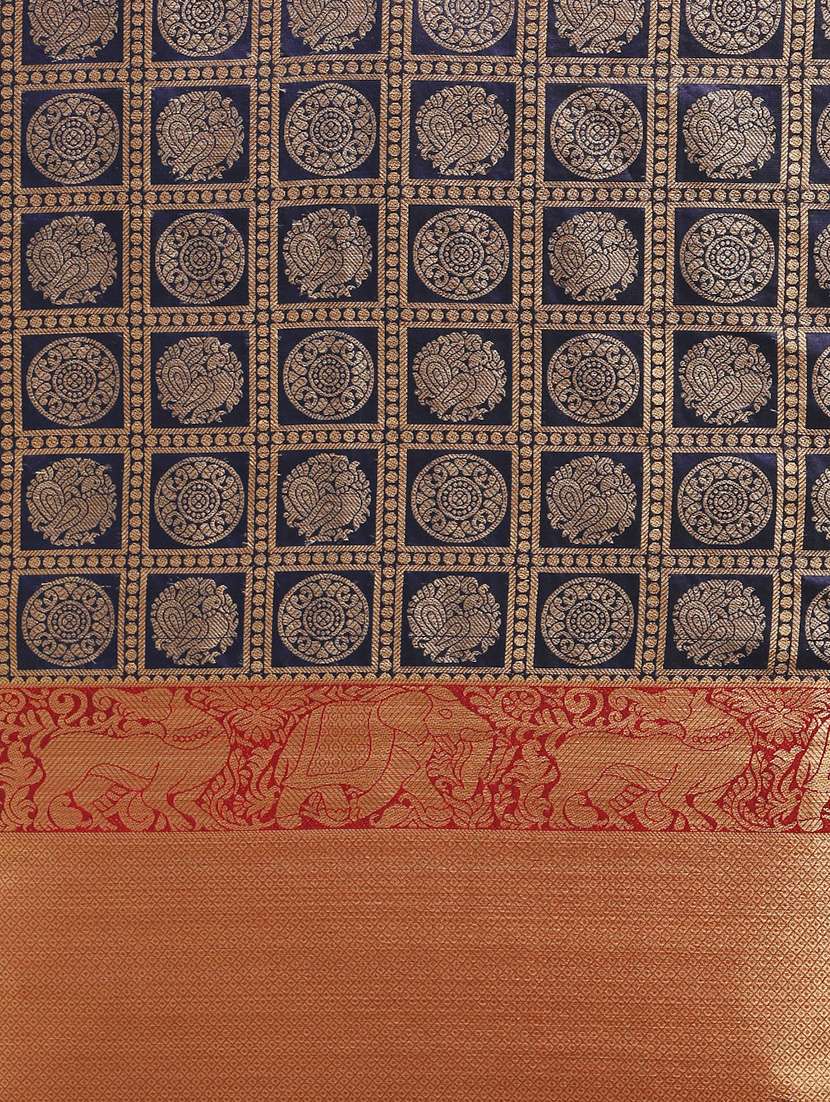 navy kanjivaram saree with blouse - 17290211 - Standard Image - 2