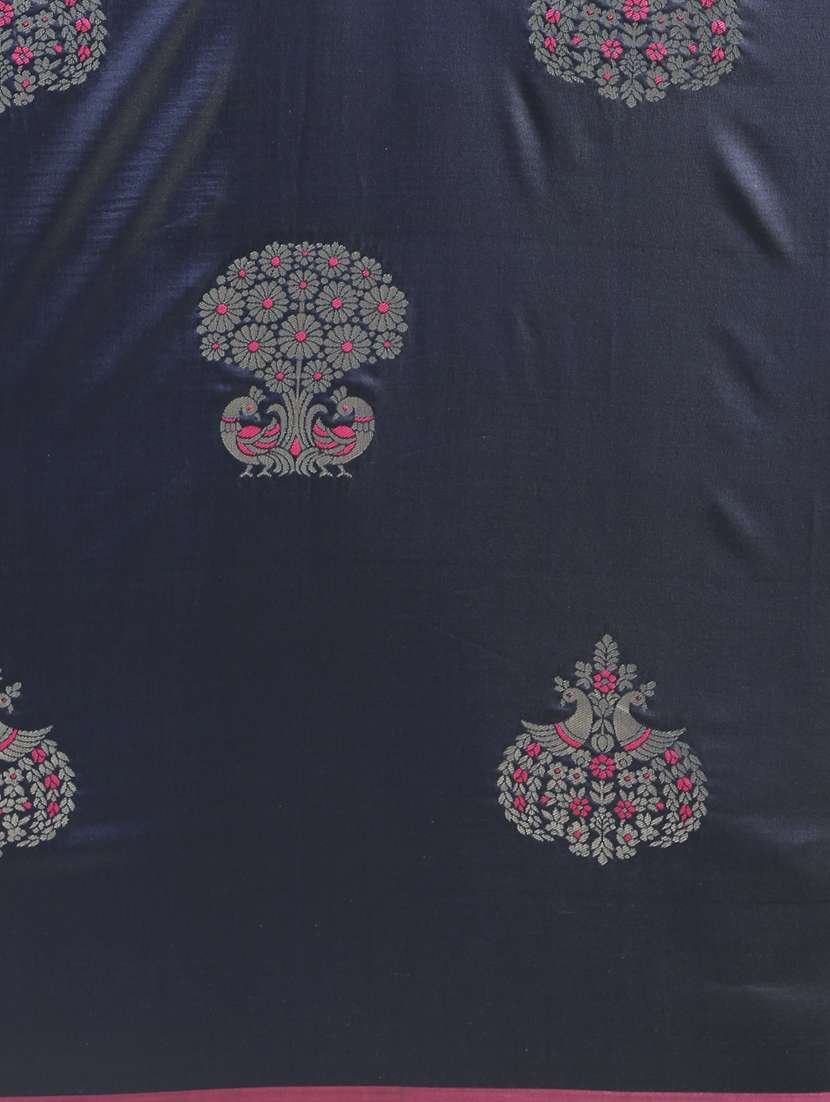 navy silk blend banarasi saree with blouse - 17290226 - Standard Image - 2