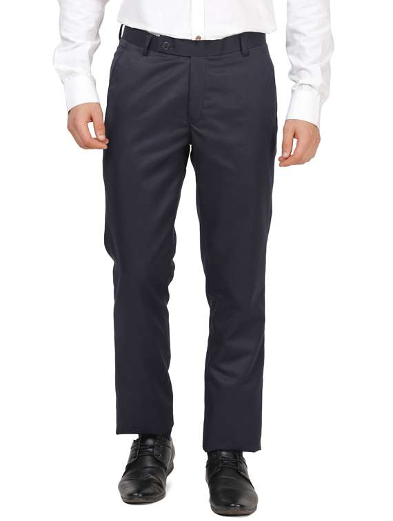 navy blue solid flat front formal trouser