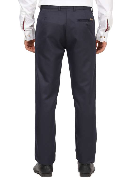 Navy Blue Solid Flat Front Formal Trouser - 17291172 -  Standard Image - 2