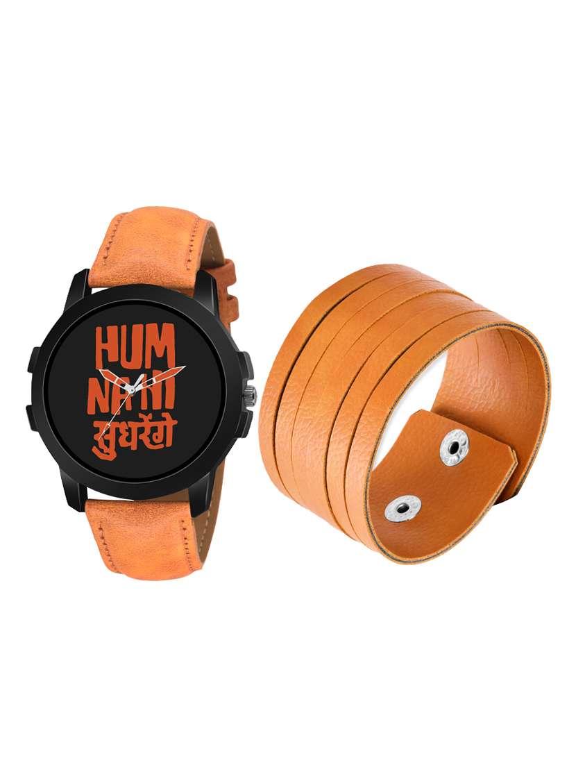 lorenz mk-2020w black dial watch & leather bracelet for men\boys | 2020-br6