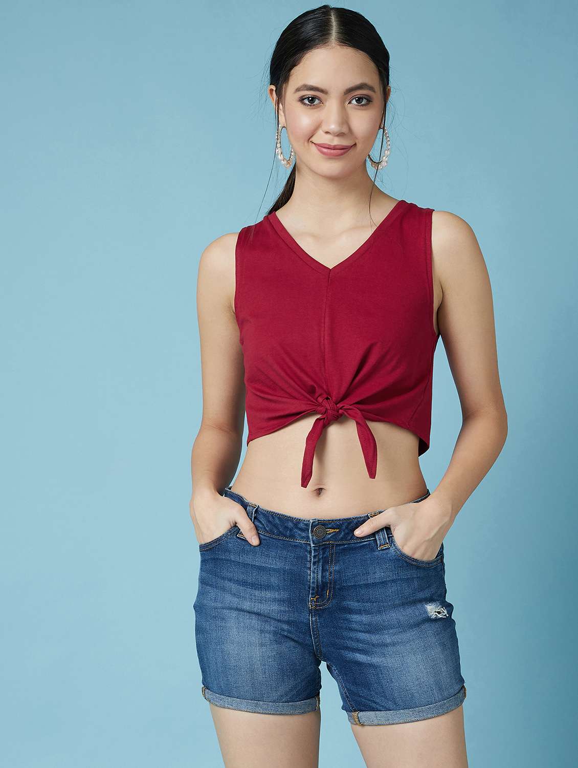 women's crop v neck top