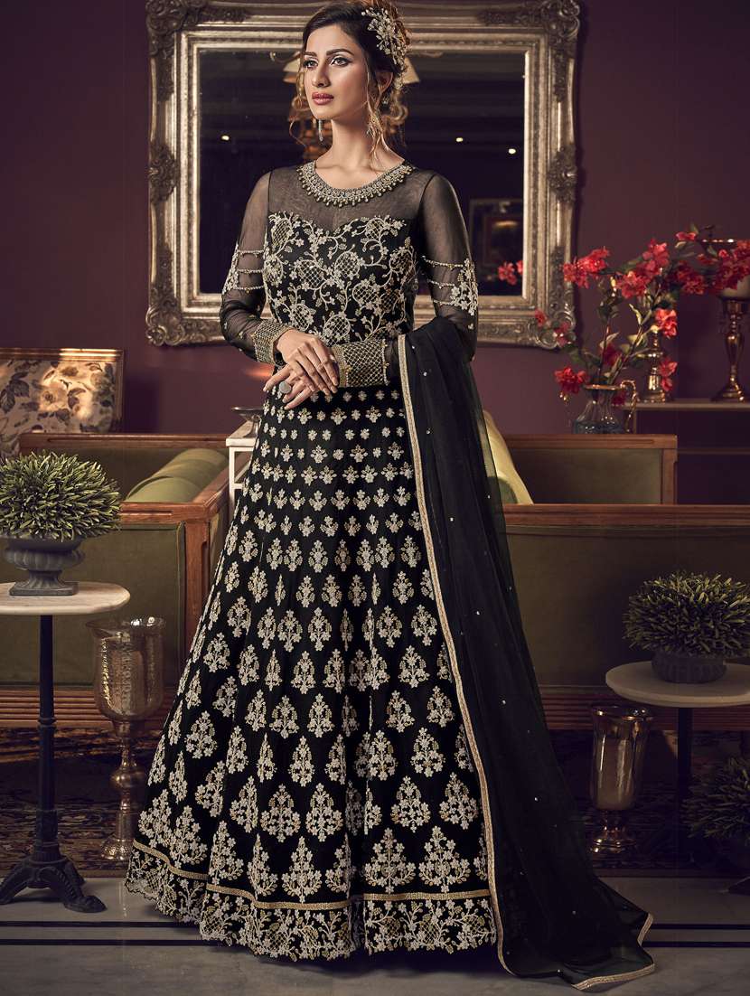 embroidered anarkali semi-stitched suit