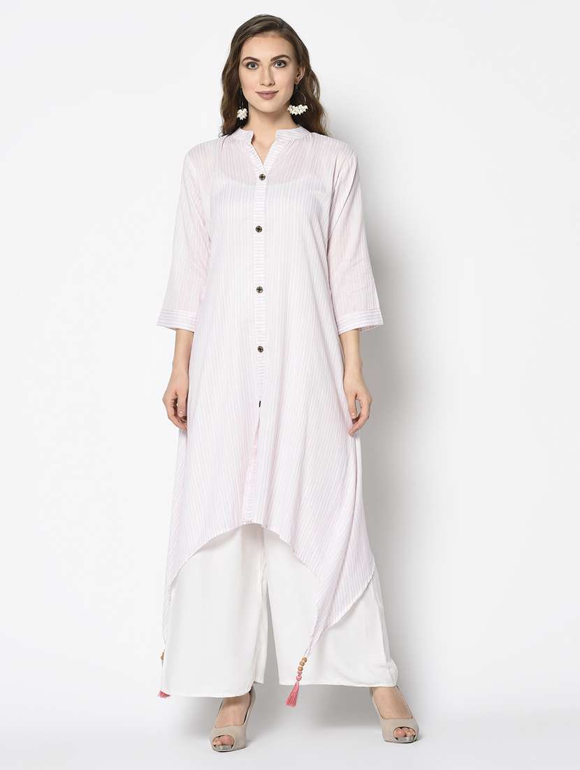 striped tassel detailed asymmetric kurta