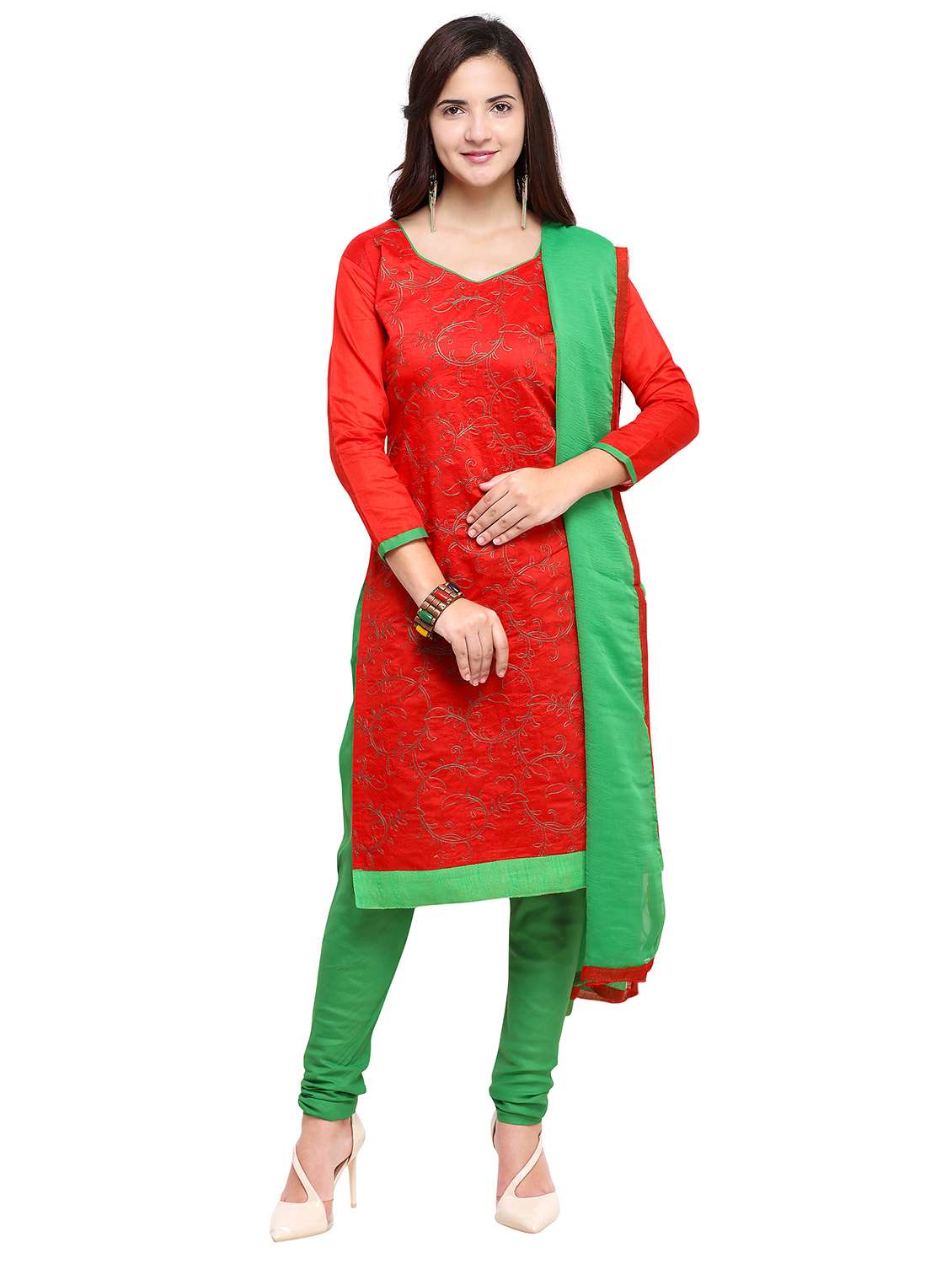 embroidered churidaar unstitched suit