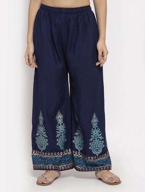 navy blue printed straight palazzo - 17298366 -  Standard Image - 0