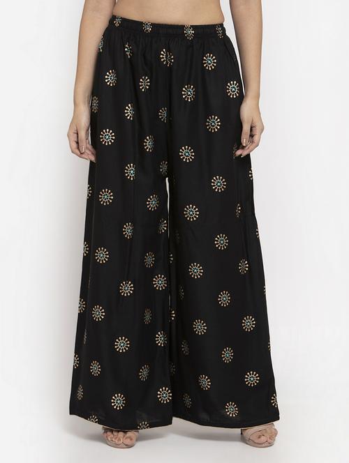 black printed flared palazzo - 17298377 - Standard Image - 0